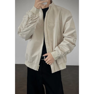 Stand Jacket mens dproof Lightweight Thin Short Biker Style Motorcycle Jacket Solid Classic Autumn coat fall  Fashion Casual